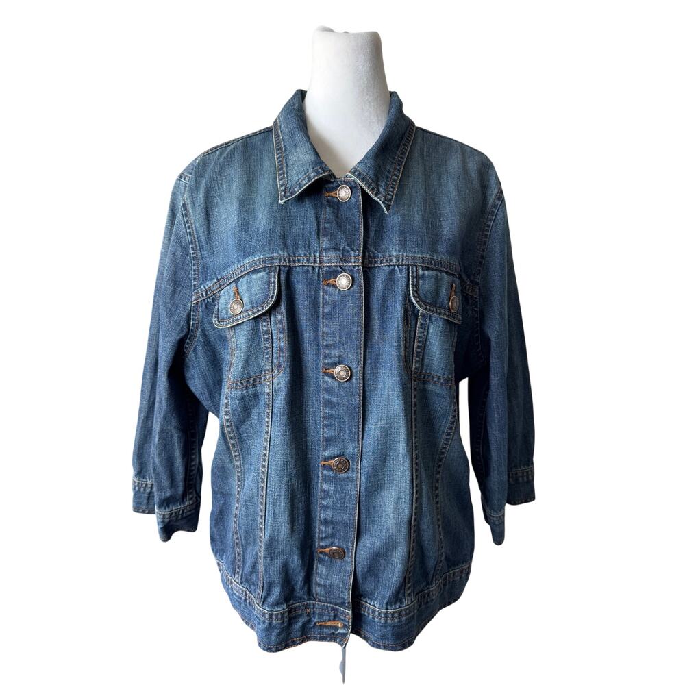 Vintage ‘04 Old Navy 100% Cotton Medium Wash 3/4 Sleeve Denim Jacket